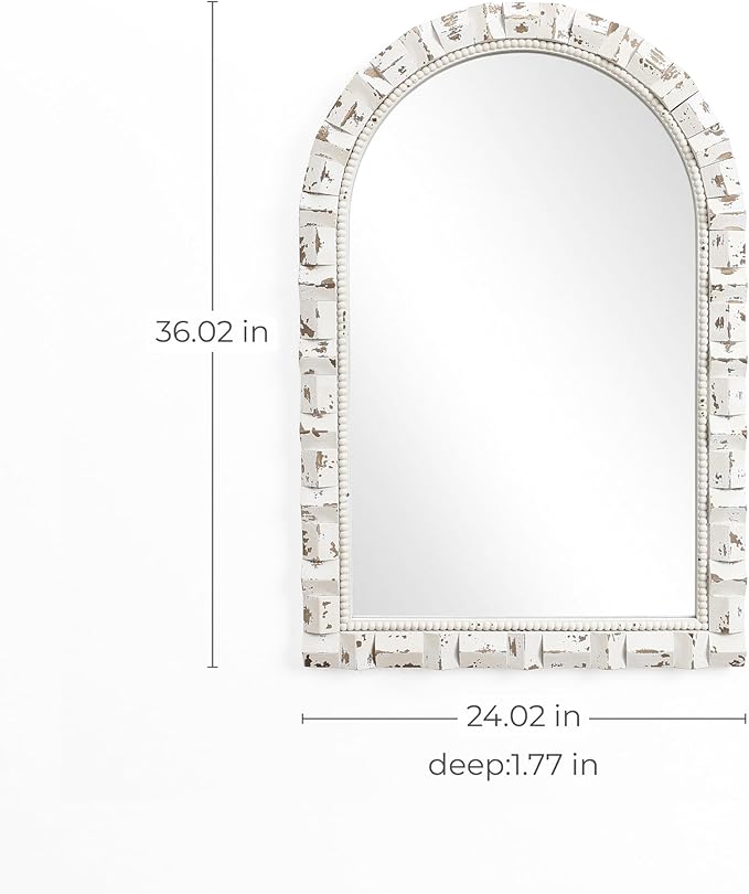 LuxenHome Distressed Arched Wall Mirror for Bathroom, 24"x36" Large Wood Framed Wall Mounted Decorative Vanity Mirror for Living Room Bedroom Decor, Hanging Sculptures Accent for Entryway Home Decor