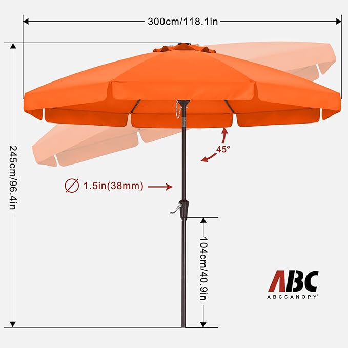 ABCCANOPY 10ft Scalloped Patio Umbrella, Outdoor Table Umbrella with Tilt and Crank, Fiberglass Ribs Deck Umbrella for Patio, Pool, Garden, Picnic (Orange)