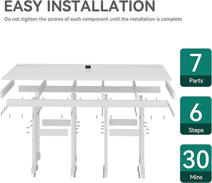 YITAHOME 8 Piece Patio Dining Set w/13 ft Double-Sided Patio Umbrella, HDPE Outdoor Dining Set w/71 Rectangular Patio Dining Table & 6 Dining Chairs, All Weather for Deck Lawn Porch,White