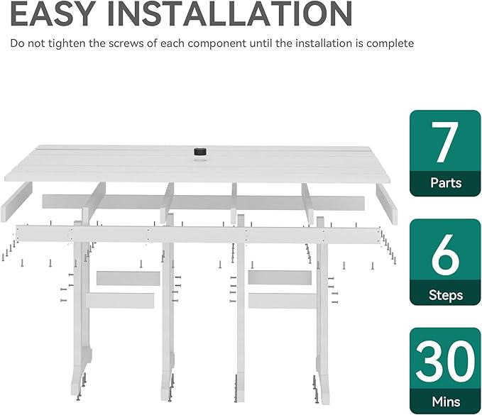 YITAHOME HDPE Patio Dining Table for 6, 71" Outdoor Dining Table w/Max Bearing 165 LBS, All Weather Rectangular Patio Table w/1.57" Umbrella Hole for Backyard Garden Lawn, White