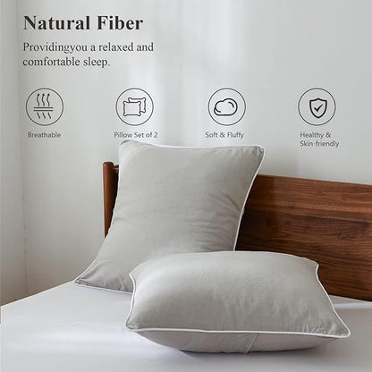 Simple&Opulence 100% Linen Euro Sham Covers with Piping Trim, 26"x26" Pillow Cover Set of 2, Breathable Pillow Shams for Bed Couch Decorative Cushions, Light Grey