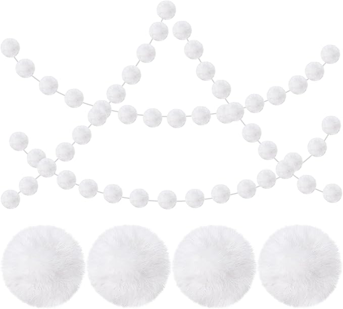 2 Pack Large Pom Poms Garland Hanging Decorations Colorful Soft Faux Rabbit Fur Ball Garland for Easter Xmas Holiday Wedding Baby Shower Birthday Party Supplies(White,3.15 Inch)