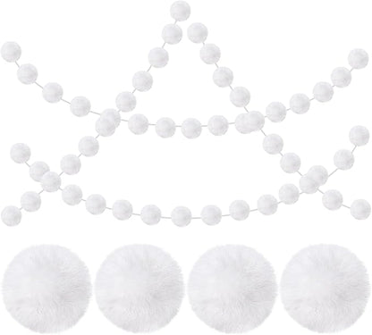 2 Pack Large Pom Poms Garland Hanging Decorations Colorful Soft Faux Rabbit Fur Ball Garland for Easter Xmas Holiday Wedding Baby Shower Birthday Party Supplies(White,3.15 Inch)