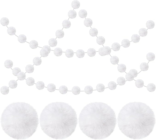 2 Pack Large Pom Poms Garland Hanging Decorations Colorful Soft Faux Rabbit Fur Ball Garland for Easter Xmas Holiday Wedding Baby Shower Birthday Party Supplies(White,3.15 Inch)