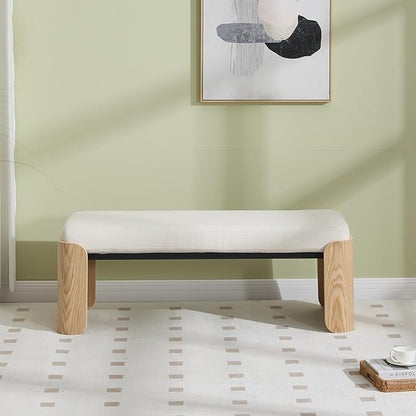 DUOMAY Modern Chenille Bedroom Bench, 49" Wide Long Entryway Bench with Solid Wood Legs Upholstered Dining Bench Ottoman for Living Room Indoor, White