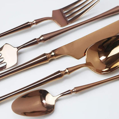 JASHII 20-piece 18/10 Stainless Steel Rose Gold Flatware/Cutlery/ Set Service for 4 Person, Include Knife/Fork/Spoon, Mirror Polished (Rose)