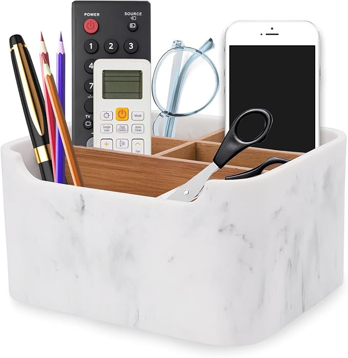 Desk Organizers, Marble Remote Holders for Table, Modern Office Controller Pen Phone Holder Organizer, Stylish Caddy and Storage Accessories for Bedside Nightstand Desktop