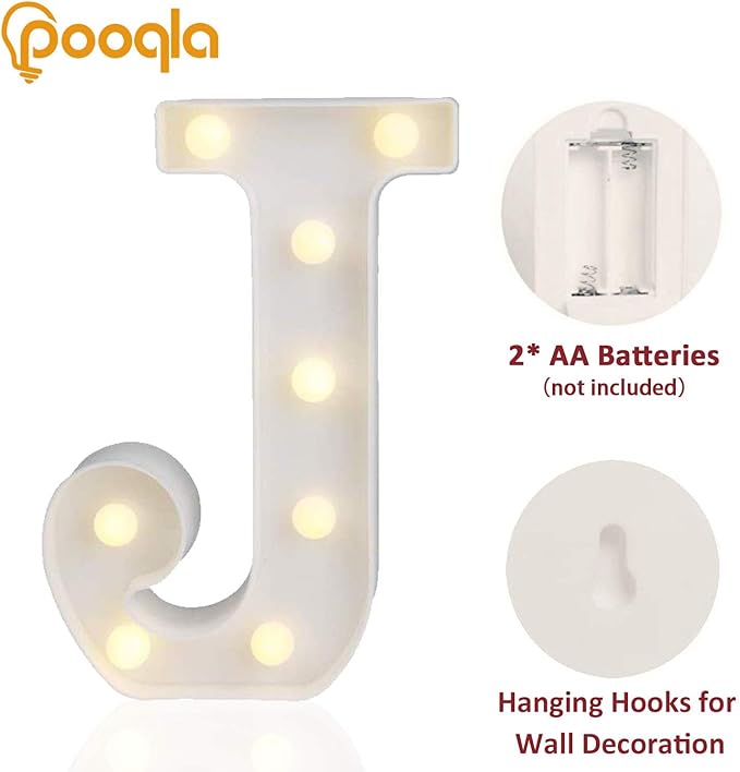 Pooqla LED Marquee Letter Lights Sign, Light Up Alphabet Letter for Home Party Wedding Decoration J