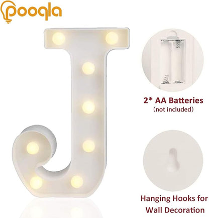 Pooqla LED Marquee Letter Lights Sign, Light Up Alphabet Letter for Home Party Wedding Decoration J