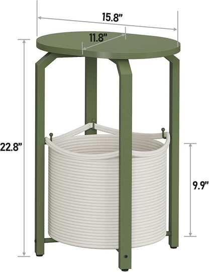 TUTOTAK Small Side Table, Oval End Table, Night Stand, Bedside Table, Sofa Table with Storage Basket, Living Room, Bed Room, Olive Green TB01BOG0932