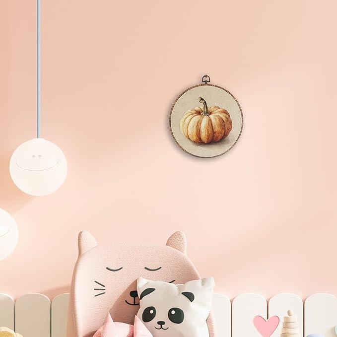 Hxlac Vintage Fall Pumpkin Print Round Wall Art Framed, Rustic Fall Round Wall Decor, Halloween Autumn Hanging Canvas Prints Wall Sculptures for Home Living Room Bedroom Decor, 10x10 Inch