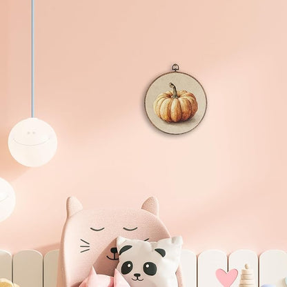 Hxlac Vintage Fall Pumpkin Print Round Wall Art Framed, Rustic Fall Round Wall Decor, Halloween Autumn Hanging Canvas Prints Wall Sculptures for Home Living Room Bedroom Decor, 10x10 Inch