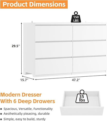 Dresser for Bedroom,Modern Large Wood Dresser,6 Chest of Drawers,Living Room,Hallway,Entryway,TV Stand Drawer Organizer