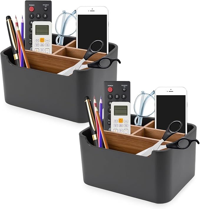 Stylish Desk Organizers and Remote Control Holders in Black, Pen Phone Holder Organizer, Multi-Purpose Caddy Storage Accessories for Desktop Bedside Nightstand