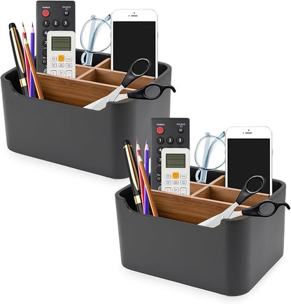 Stylish Desk Organizers and Remote Control Holders in Black, Pen Phone Holder Organizer, Multi-Purpose Caddy Storage Accessories for Desktop Bedside Nightstand