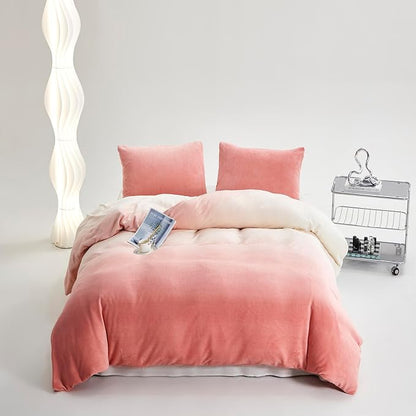 CLOTHKNOW Pink White Comforter Sets Twin/Twin XL Gradient Blush Velvet Bedding Comforter Sets Mauve Bed Sets Pink Bedding Sets Soft