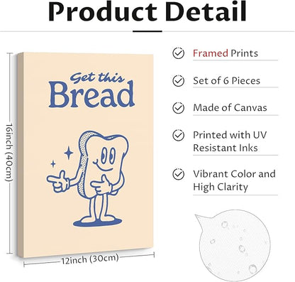 Retro Trendy Wall Art Decor Kitchen Aesthetic Canvas Wall Art Vintage Cute Pictures Funny Posters Retro Pink Prints Vintage Gallery Painting Funky Artwork for Room 12x16 Inch Set of 6 Ready to Hang