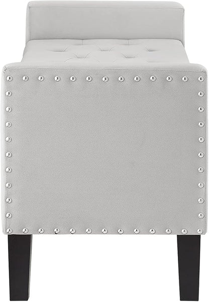 24KF Velvet Modern Upholstered Tufted Button Storage Bench with Arms for Bedroom,Entryway Living Room Soft Padded Seat -Gray