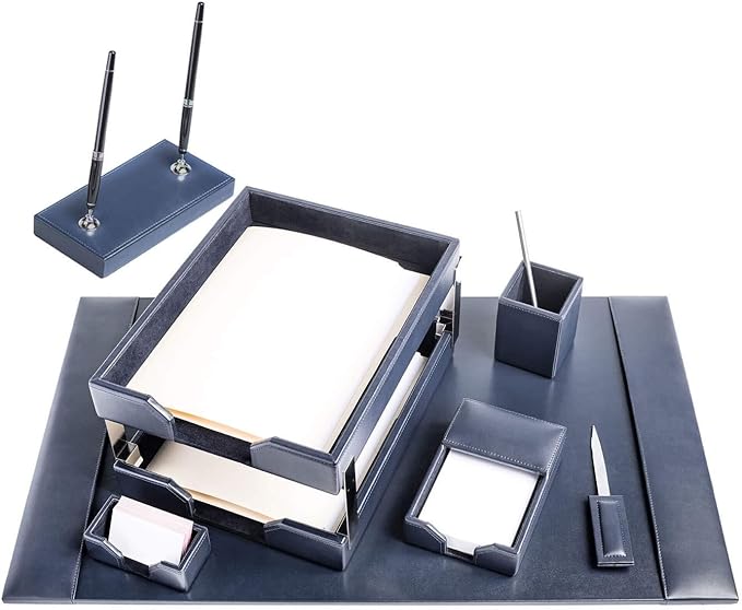 Dacasso Navy Blue Bonded Leather 9-Piece Desk Set (D5009)