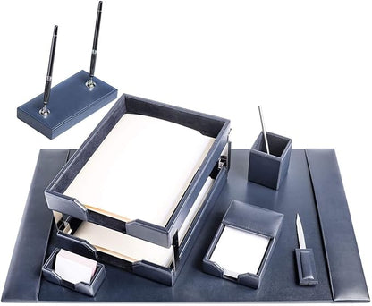 Dacasso Navy Blue Bonded Leather 9-Piece Desk Set (D5009)
