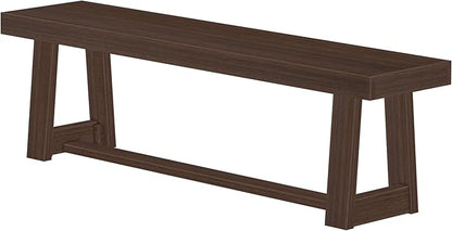 Plank+Beam 60 Inch Farmhouse Dining Bench, Solid Wood Entryway Bench, Wooden Outdoor Bench, Kitchen Dining Seat, Dining Room, Home Office, Living Room Furniture, Easy Assembly, Walnut Wirebrush