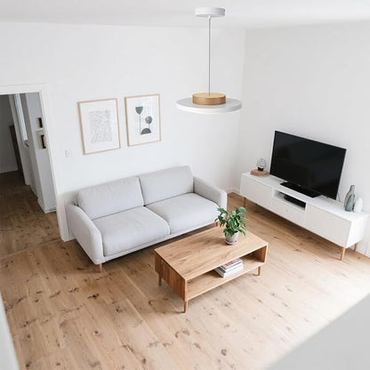 Mid Century Modern Pendant Lighting,15.7 inch,Natural Wood Cap, 3000K/Warm White/22W,Dimmable LED Pendant Light Fixtures, for Kitchen, Dining Room, Living Room