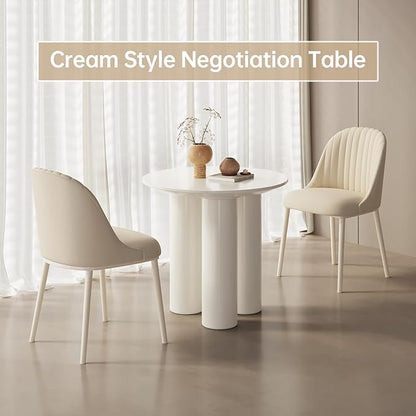 30in White Round Dining Table with 2 Chairs, Space Saving Coffee Table Set for 1-4 People, Sturdy Kitchen Table, Leisure Side Table for Balcony Small Desk