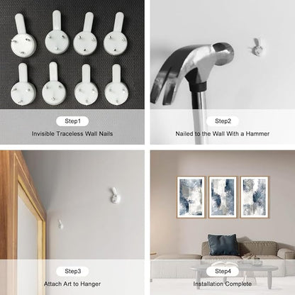 HOURIA Abstract Navy Blue Gray Framed Canvas Wall Art Set,Neutral White Brush Stroke Wall Decor,Minimalist Color Block Shapes Artwork,Modern Pastel Prints for Living Room,Bedroom,Farmhouse- 24"x36"x3