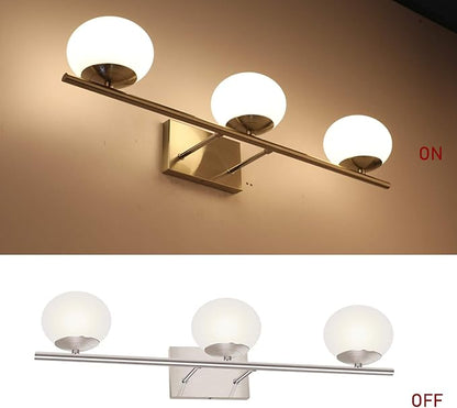 New Bathroom Vanity Light Fixtures 3 Lights Brushed Nickel Glass Shade Modern Wall Bar Sconce Over Mirror