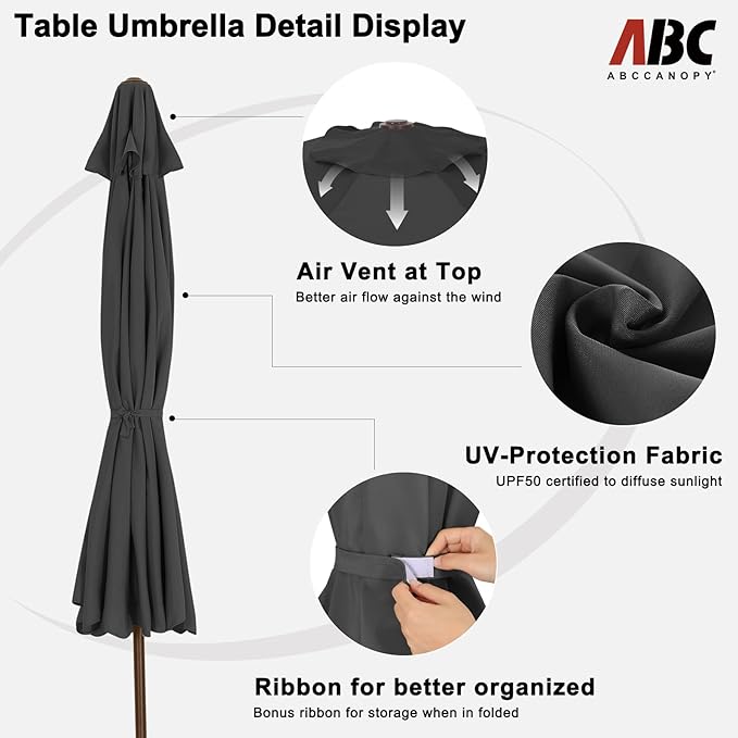 ABCCANOPY 7.5ft Scalloped Patio Umbrella, Outdoor Table Umbrella with Tilt and Crank, Fiberglass Ribs Deck Umbrella for Patio, Pool, Garden, Picnic (Dark Gray)