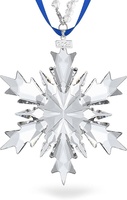 2025 Annual Christmas Ornaments Crystal Snowflake Star Clear White Faceted Crystal with Tone Metal Accents and Rayon Ribbon-New Year Christmas Tree Ornaments Crystals Sun Catcher Home Hanging Decor