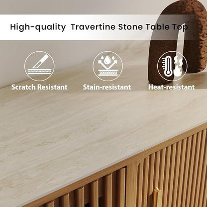 POVISON Sliding Tambour Door TV Stand, Mid Century Modern Sintered Stone TV Console, Wood Media Console for 70 Inch TV, Entertainment Center with Storage Cabinet, Fully-Assembled (Walnut, 70.87")