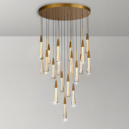 Large Raindrop Chandelier for Foyer, Entryway, 19-Light Gold Chandeliers for High Ceilings, Staircase, Luxury Long Big Hanging Light Fixtures with Glass, Brass Pendant Light Fixtures Living Room