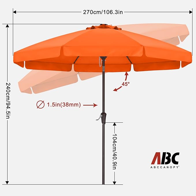 ABCCANOPY 9ft Scalloped Patio Umbrella, Outdoor Table Umbrella with Tilt and Crank, Fiberglass Ribs Deck Umbrella for Patio, Pool, Garden, Picnic (Orange)