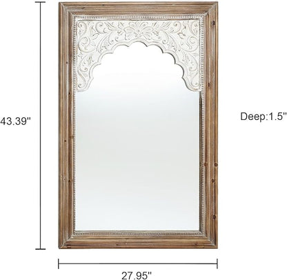 LuxenHome Rectangular Wall Mirror 43" x 27.5" Large Natural Wood Frame Wall Mounted Decorative Farmhouse Accent Mirror for Bathroom Bedroom Entryway Living Room