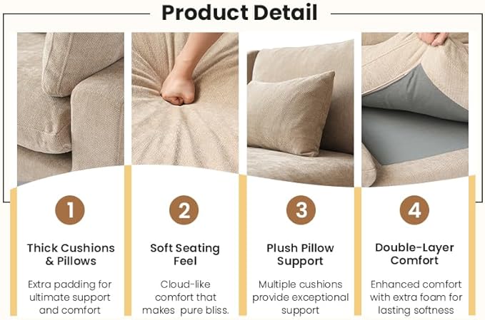 Cloud Couch for LivingRoom,153" U Shaped Modular Sectional Couch with Storage Ottoman,Down Filled 7 Seater Convertible Sleeper Sofa Bed Oversized Furniture.