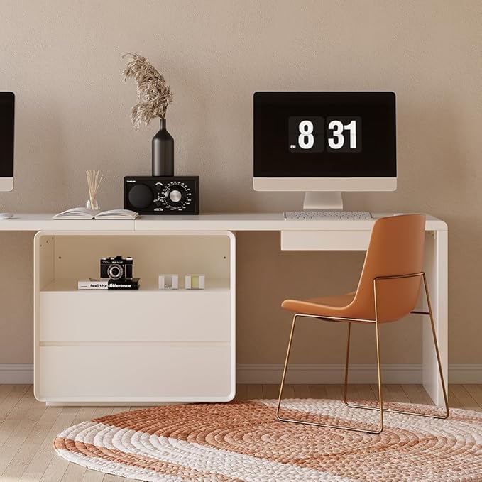 homary 94.5'' White Double Workstation Desk for 2, Large Home Office Computer Desk with 4 Drawers & 1 Cabinet, Executive Modern White Desk for Shared Workspace
