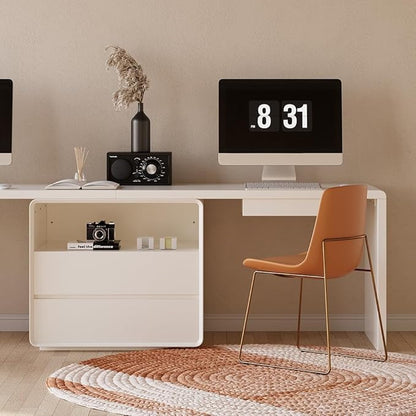 homary 94.5'' White Double Workstation Desk for 2, Large Home Office Computer Desk with 4 Drawers & 1 Cabinet, Executive Modern White Desk for Shared Workspace
