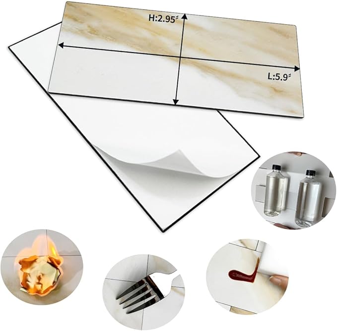 AULIGET 3" x 6" Subway Tile Peel and Stick Backsplash, Thick PVC Stick on Wall Tiles (4, Calacatta Gold)