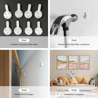 HOURIA Pink Wildflower Coastal Landscape Framed Canvas Wall Art Set,Green Meadow Field Wall Decor,Watercolor Beach Wall Painting,Modern Seaside Wall Decor for Living Room, Bedroom, Farmhouse-16"x24"x3