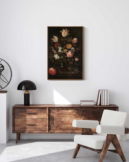 ARPEOTCY Large Framed Canvas Wall Art, Dark Roses Pictures Decor, 20x30Inch, Bathroom Bedroom Kitchen Vintage Floral Decor, Moody Farmhouse French Country Art