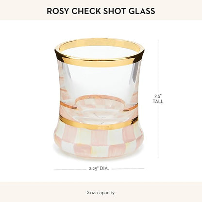 MACKENZIE-CHILDS Shot Glass, Cute Shot Glass for Drinking or Decor, 2 Ounces, Pink-and-White Rosy Check