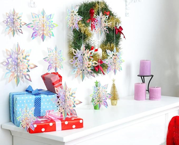 GuassLee Christmas Hanging Snowflakes Decorations Clearance 30pcs 3D Iridescent Paper Snowflakes Snow Flakes Garland for Winter Wonderland Frozen Christmas Birthday Party Decorations