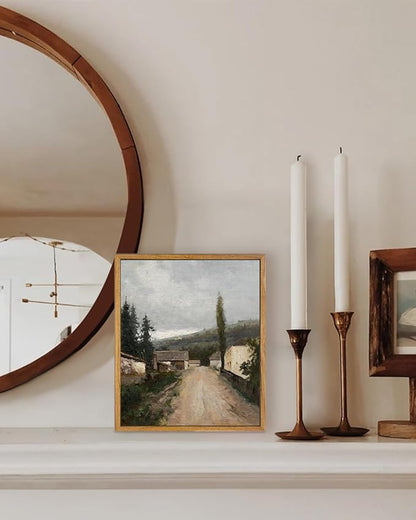 KBKBART Framed Wall Art, Vintage European Village Country Canvas Art Prints Farmhouse Decor, Vintage Oil Painting Picture, Rustic Landscape Wall Decor for Bathroom, Bedroom Living Room, Vintage Art(8"x10")