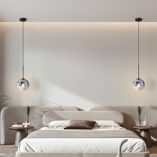 KCO Lighting Mercury Glass Pendant Light Fixtures Mid Century Modern Silver Kitchen Island Pendant Lights Ceiling Hanging Black Large Globe Pendant Light for Living Room Dining Room