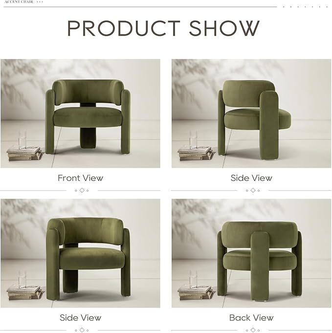 COLAMY Modern Velvet Accent Chair Set of 2, Upholstered Barrel Chairs, Comfy Side Arm Chairs with 3 Legs for Living Room, Bedroom, Reading, Green