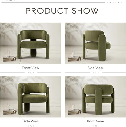 COLAMY Modern Velvet Accent Chair, Upholstered Barrel Chair, Comfy Side Arm Chair with 3 Legs for Living Room, Bedroom, Reading, Green