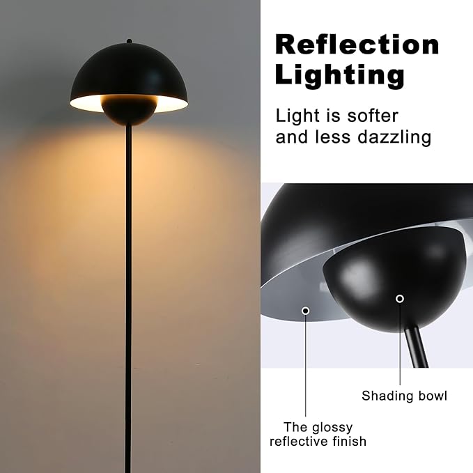 COSYLUX Modern Floor Lamp for Living Room, Industrial Tall Standing Lamp for Bedroom, Metal Shade Reflecting Light Reading Floor Lamp for Office, Nursery Room, Corner(Matte Black)