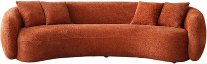 KEIKI 103" Boucle Half Moon Curved Sectional Sofa with 4 Throw Pillows, Modern Style 5-Seater Teddy Fleece Leisure Couch with Curved Backrest, Easy Assembly, for Living Room, Bedroom, Orange