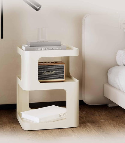 XIV Side Table, Small End Table, Modern Nightstand, Accent Bedside Table, 3 Tier Night Stands, Metal Bed Side Table for Living Room Bedroom Outdoor Entryway, No Assembly Required (Off White, Square)